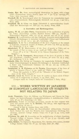 XXI. Works written by Japanese in European languages on subjects not relating to Japan