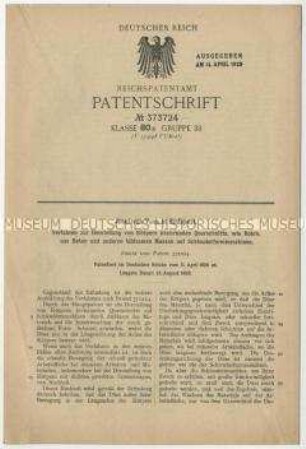 Patentschrift eines Verfahrens zur Herstellung von Betonrohren, Patent-Nr. 373724