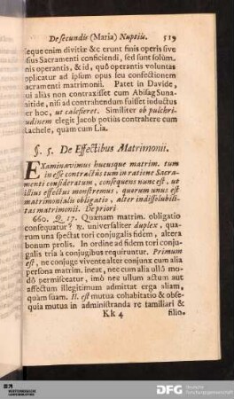 §. 5. De Effectibus Matrimonii.