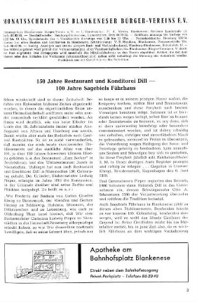 150 Jahre Restaurant und Konditorei Dill - 100 Jahre Sagebiels Fährhaus