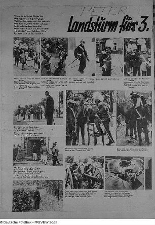 Reproduktion einer Zeitungsseite der Arbeiter Illustrierten Zeitung "Landsturm fürs 3. Reich", Heft 26 von 1932, unter Verwendung von Fotos von Richard Peter