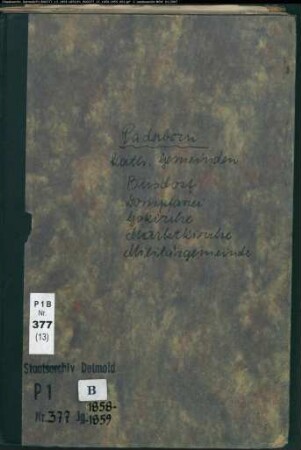 Kirchenbuchduplikat der katholischen Gemeinden in Paderborn, Kreis Paderborn (GHT 1858-1859). (Gemeinde: Katholische Gemeinden Paderborn )