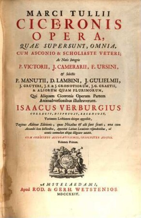 Marci Tullii Ciceronis Opera, Quae Supersunt, Omnia, 1