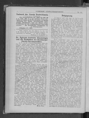 Dr. Agérons ärztliche Deontologie und die Redaktion der Hamburger Aerzte-Correspondenz.