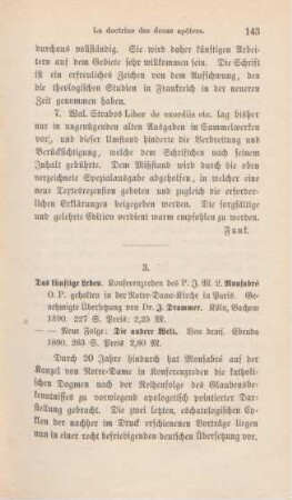 143-146 [Rezension] Monsabré, Jacques-Marie-Louis, Konferenzreden ; Das künftige Leben