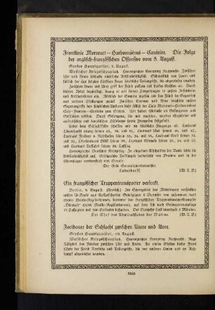 Frontlinie Morcourt - Habonniéres - Contoire. Die Folge der englisch=französischen Offensive vom 8. August.