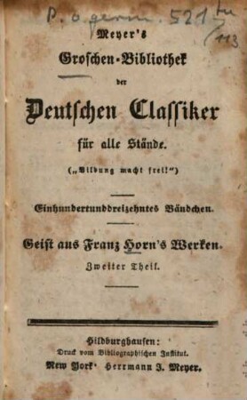 Geist aus Franz Horn' s Werken : Mit Biographie und Portrait, 2