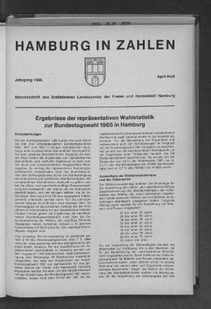 Ergebnisse der repräsentativen Wahlstatistik zur Bundestagswahl 1965 in Hamburg