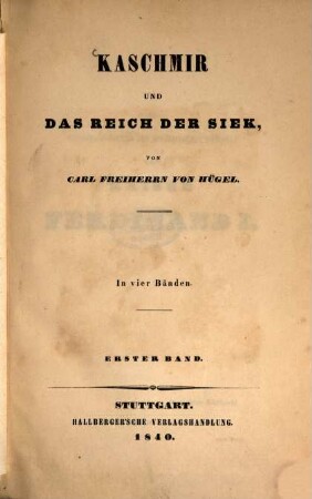 Kaschmir und das Reich der Siek : in vier Bänden ; mit Holzschnitt und Abbildungen, 1