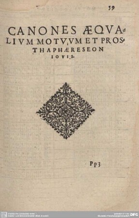 CANONES AEQUALIUM MOTUUM ET PROSTHAPHAERESEON IOVIS.