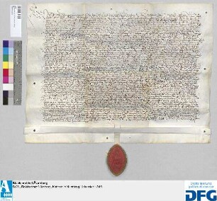 Abt Johann von S. Egidien in Nurmberg vidimiert auf Bitten Sebold Schreyers, Bürger zu Nurmberg, "als Kirchenmaister des gotzhaws zu sant Sebold" eine Urkunde Eberhrt Vorhtels Bürger zu Nurmberg, von 1376 Mai 19.