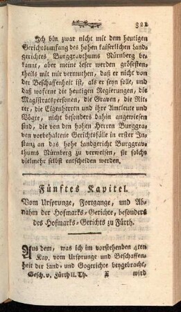 Fünftes Kapitel. Vom Ursprunge, Fortgange, und Abnahm der Hofmarks-Gerichte, besonders des Hofmarks-Gerichts zu Fürth