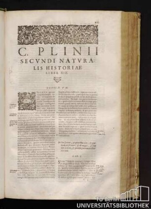 C. Plinij Secvndi Natvralis Historiae Liber XIX.