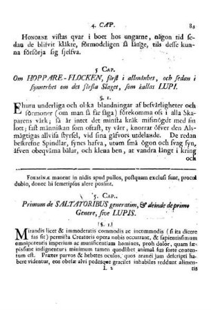 5. Cap. Om Hoppare-Flockens, foerst allmaenhet, och sedan i synnerhet om det foersta Slaget, som kallas Lupi