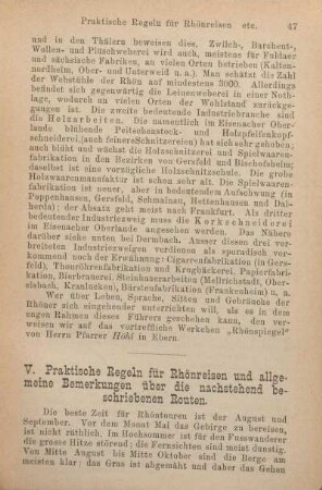 V. Praktische Regeln für Rhönreisen und allgemeine Bemerkungen über die nachstehend beschriebenen Routen.