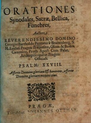 Georgii Bartholdi Pontani Orationes synodales, sacrae, bellicae, funebres