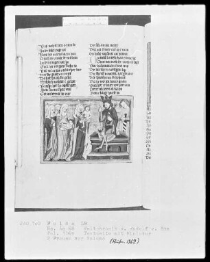 Rudolf von Ems, Weltchronik — Zwei Frauen mit einem Kleinkind vor Salomo, Folio 306verso