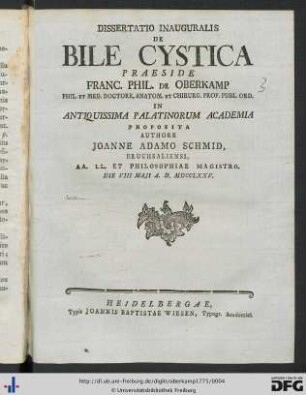 Dissertatio Inauguralis De Bile Cystica