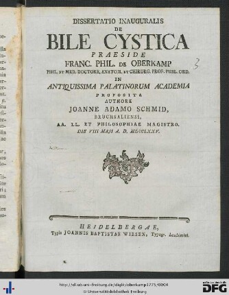 Dissertatio Inauguralis De Bile Cystica