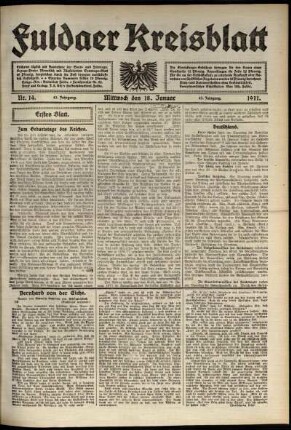 Erste Ausgabe vom Mittwoch, den 18. Januar 1911.