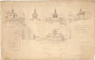 Thiersch, August ; Bad Reichenhall; Hl. Kreuz - Kapelle - Grundriss, Ansicht, Teilansicht, Schnitte