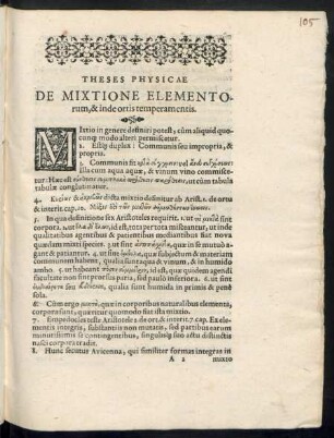 Theses Physicae De Mixtione Elementorum, & inde ortis temperamentis.