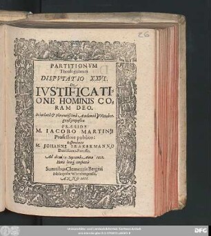 Partitionum Theologicarum Disputatio XXVI. De Iustificatione Hominis Coram Deo