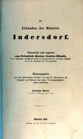 Die Urkunden des Klosters Indersdorf. 2
