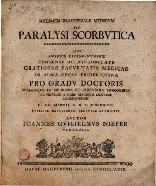 Specimen inaug. med. de paralysi scorbutica