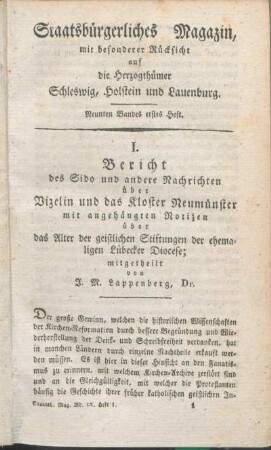 Neunten Bandes erstes Heft.