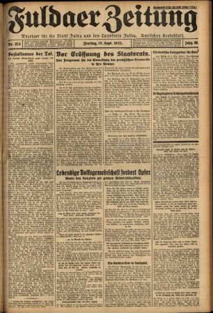 Ausgabe vom Freitag, den 15. September 1933.