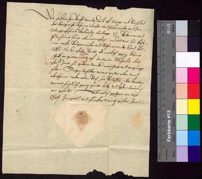 Zdilaus Berka von Duba auf Böhmisch Leipa und Reichstadt (Zdislaus herr Bergk von der Daub uf leippe und Reichstad), Landvogt des Markgraftums Oberlausitz, bestätigt dem Bürgermeister und Rat der Stadt Bautzen den Empfang von 22 1/2 Schock Groschen an königlicher Jahrrente zu Michaelis 1545 | Digitalisierung: Stadtarchiv Bautzen