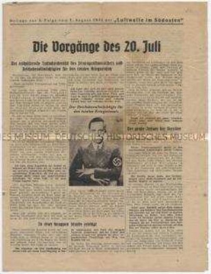 Sonderdruck (Zeitungsbeilage) mit dem Wortlaut der Rundfunkrede von Goebbels nach dem Attentat auf Hitler am 20. Juli 1944