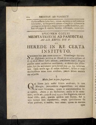 662-688, Sp. 361. De Herede in re certa instituto