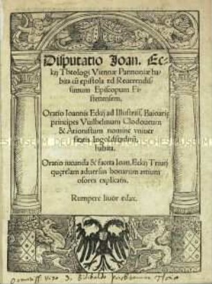 Disputatio cum epistola ad Episcopum Eistettensem (Disputation und Brief an den Bischof von Eichstätt)