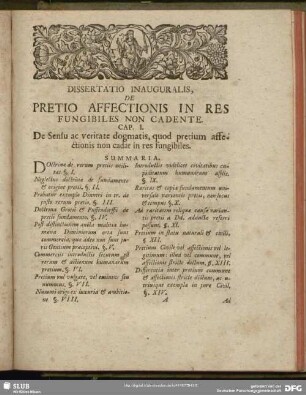 Cap. I. De Sensu ac veritate dogmatis, quod pretium affectionis non cadat in res fungibiles