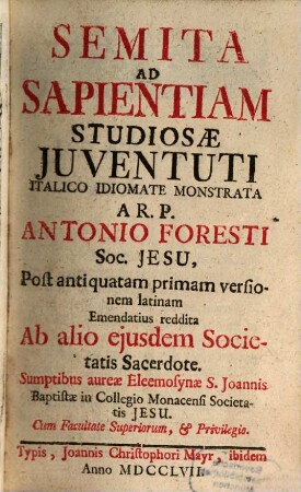 Semita Ad Sapientiam Studiosae Iuventuti