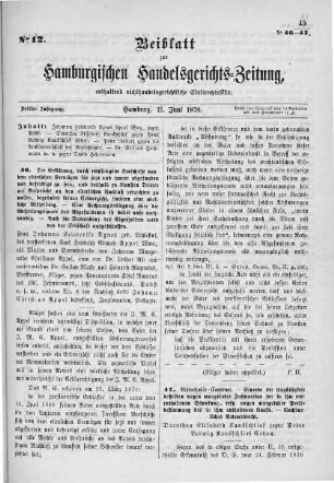Beiblatt zur hamburgischen Handelsgerichts-Zeitung No. 12. Dritter Jahrgang. Hamburg, 11. Juni 1870.