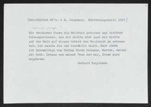 Brief von Gerhart Hauptmann an Heinrich George