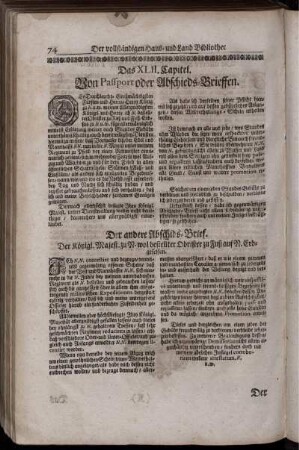 Das XLII. Capitel. Von Passport oder Abschieds-Brieffen