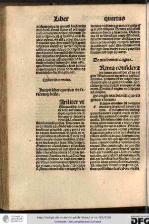 [V]iriliter ut deus tradidit Iudeorum bello dissoluto iam experiri oportet in libro quarto Saracenorum vires...