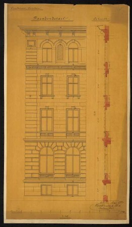 Hotel Bellevue, Cuxhaven Umbau: Teilansicht, Fassadenschnitt vertikal 1:40