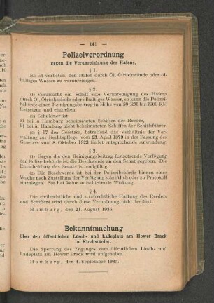 Polizeiverordnung gegen die Verunreinigung des Hafens.