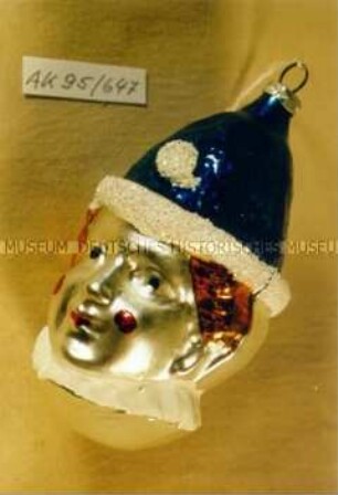 Moderner Christbaumschmuck: Clownkopf, blau