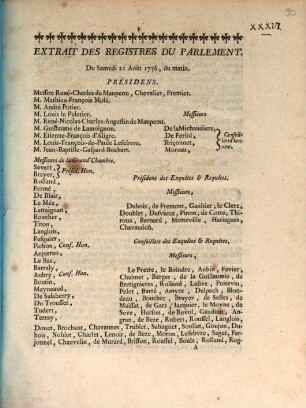 Extrait Des Registres Du Parlement : Du Samedi 21 Août 1756, du matin