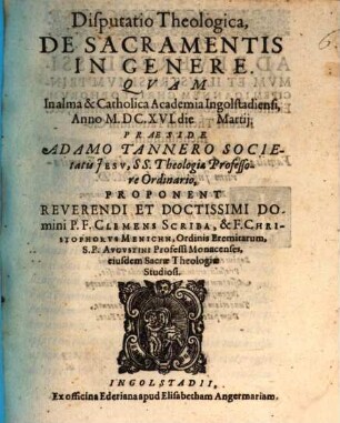Disputatio Theologica, De Sacramentis In Genere