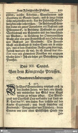 Das XII. Capitel. Von dem Königreiche Preussen : Staatsveränderungen