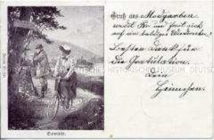 Postkarte mit Radfahrerin