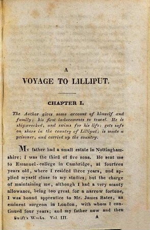 Gulliver's Travels, 1. Lemuel Gulliver's voyage to Lilliput : Mit einem vollständigen Wörterbuche