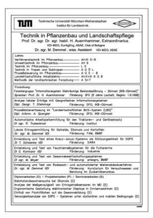Technik im Pflanzenbau und Landschaftspflege, Lehre, Forschung, Mitarbeiter